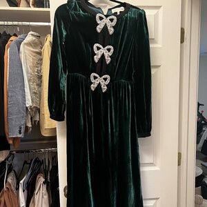 SALONI RACING GREEN CAMILLE BOW DRESS - WORN ONCE!
